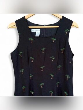 Dressbarn Palm Tree Embroidered Linen Blend Shift Dress Size 8